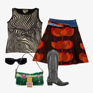 Floral & Denim Skirt Mini Knee Length Asymmetrical Handmade Pencil Circle A-line